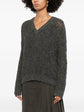 Brunello Cucinelli grey V-neck double layer jumper, stylish knit top with layered design and ribbed cuffs.