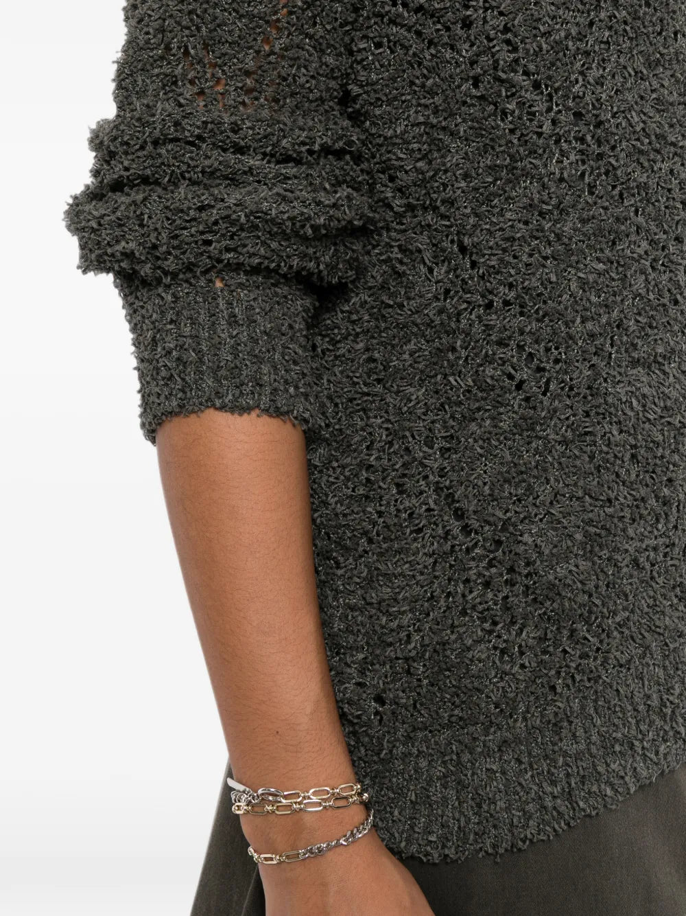 Grey Brunello Cucinelli V-neck double-layer jumper, stylish tops with a layered design and soft knit fabric.