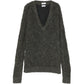 Brunello Cucinelli grey V-neck double layer jumper, front view, showcasing soft knit fabric and stylish layered design.