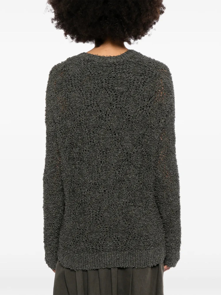 Brunello Cucinelli grey V-neck double layer jumper showing the back view, soft knit fabric, and layered design.