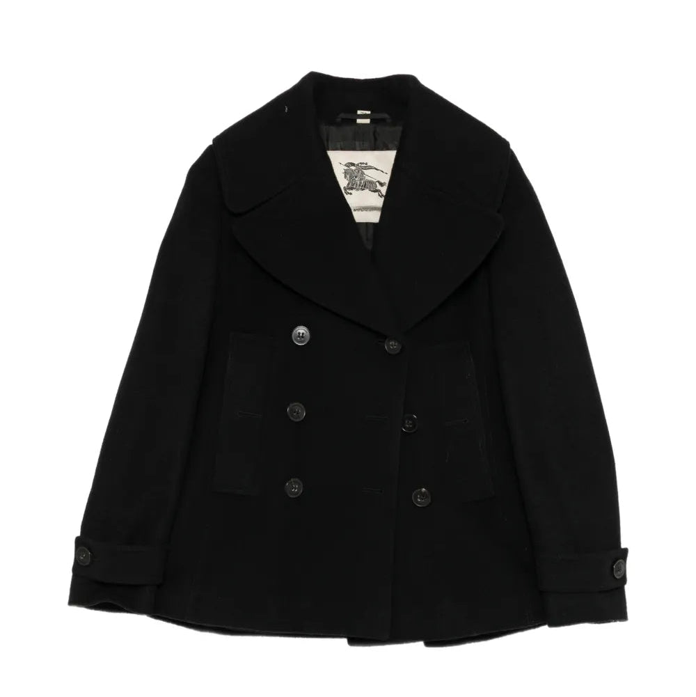 Black Burberry wool peacoat, stylish men&