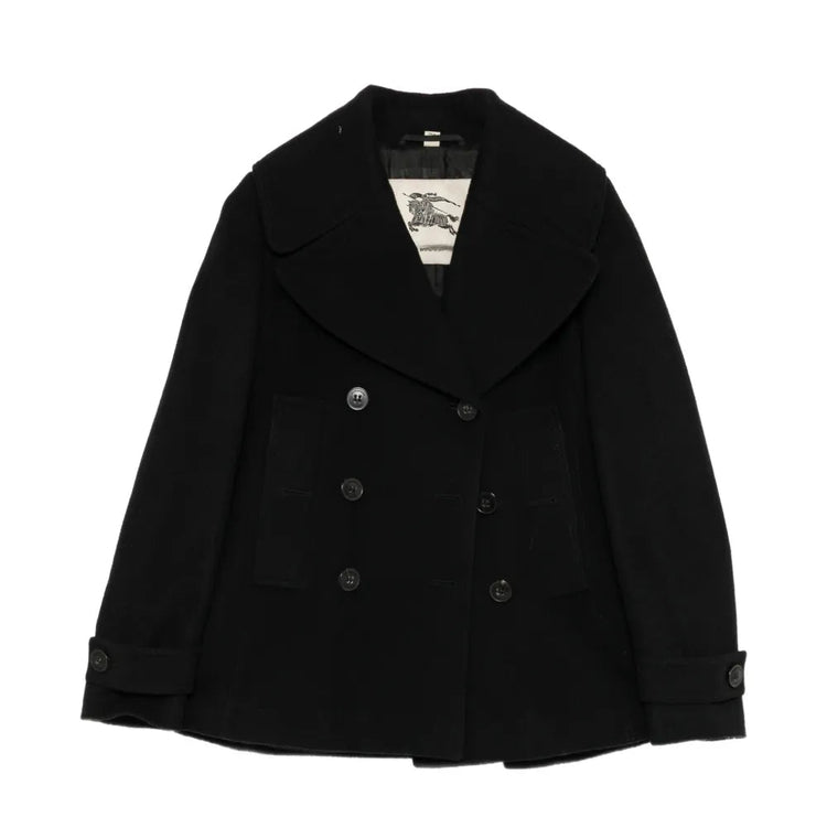 Black Burberry wool peacoat, stylish men&