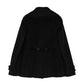Black wool peacoat by Burberry, stylish double-breasted coat with wide lapels and tailored fit, displayed on a hanger.