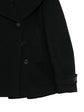 Black wool peacoat by Burberry, stylish coat with classic double-breasted design and tailored fit, displayed on a hanger.