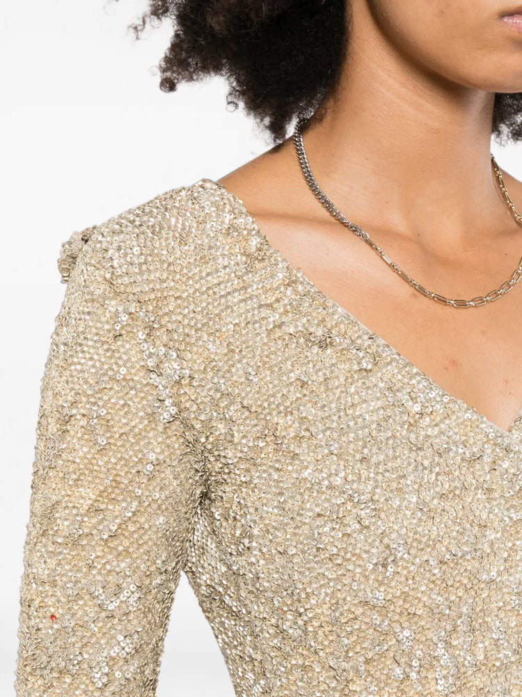 Gold sequin cardigan from Burberry Prorsum, stylish tops with shimmering sequins and classic design, perfect for elegant occasions.