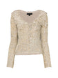 Gold sequin cardigan by Burberry Prorsum, front view showing shimmering sequined fabric and classic button closure.