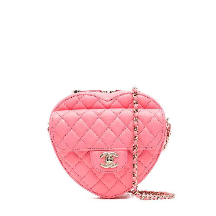 Chanel Heart Bag SS22 in pink leather, front view