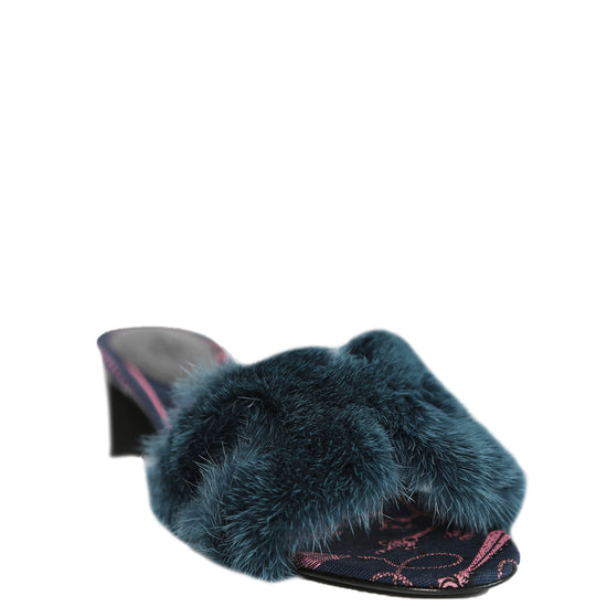 Oasis Teal Fur Heeled Sandals