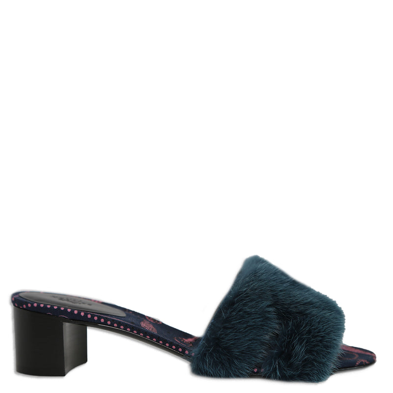 Oasis Teal Fur Heeled Sandals