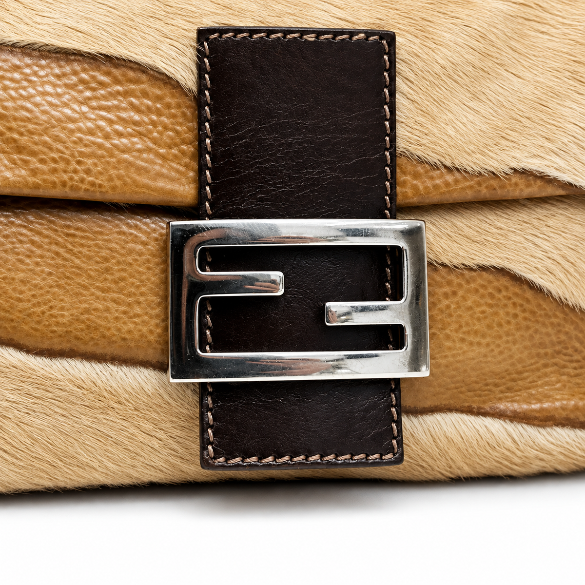 Fendi calf pony hair baguette shoulder bag with sleek design and textured finish, stylish accessory for everyday use.