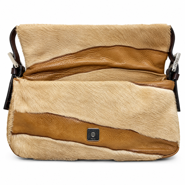 Fendi calf pony hair baguette shoulder bag with sleek design and textured finish, perfect for stylish everyday wear.
