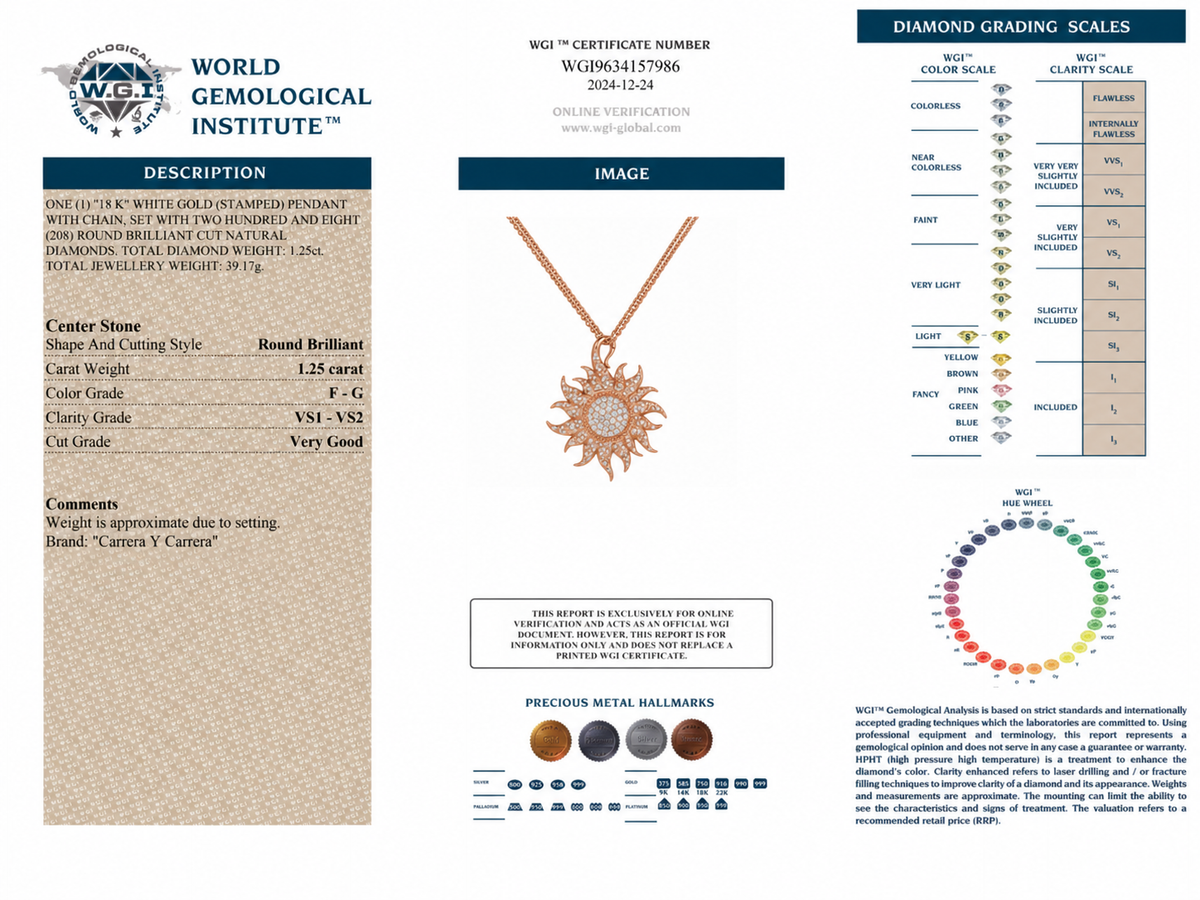 Carrera y Carrera Sol y Sombra Diamond Sun Necklace featuring a detailed sun pendant with sparkling diamonds in fine jewelry style.