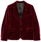 Celine burgundy velvet blazer with notched lapels, front button fastening, chest welt pocket, flap pockets, long sleeves and black lining.