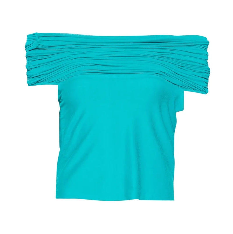Celine off-the-shoulder top in soft fabric, featuring a stylish neckline and long sleeves, perfect for casual or dressy occasions.