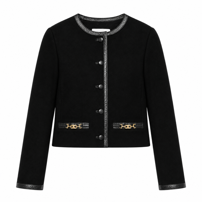 Celine suede cropped jacket with long sleeves and fitted design, stylish blazer for modern fashion looks.
