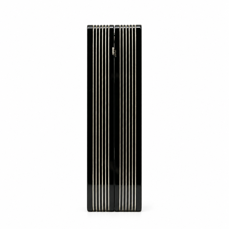 Chanel Pearl Playing Card Casino Minaudière Clutch in glossy black with pearl CC and heart motifs, portrait medallion, gold-tone hardware and chain strap.
