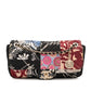 Chanel multicolour quilted patchwork Medium Flap Bag with printed textile panels, gold-tone chain strap, CC turn-lock closure and decorative medallion charm.
