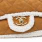 Chanel jumbo suede shearling quilted Coco Neige flap shoulder bag with quilted pattern and silver hardware, stylish and luxurious.