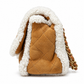 Chanel jumbo suede shearling quilted Coco Neige flap shoulder bag with quilted pattern and silver chain strap.