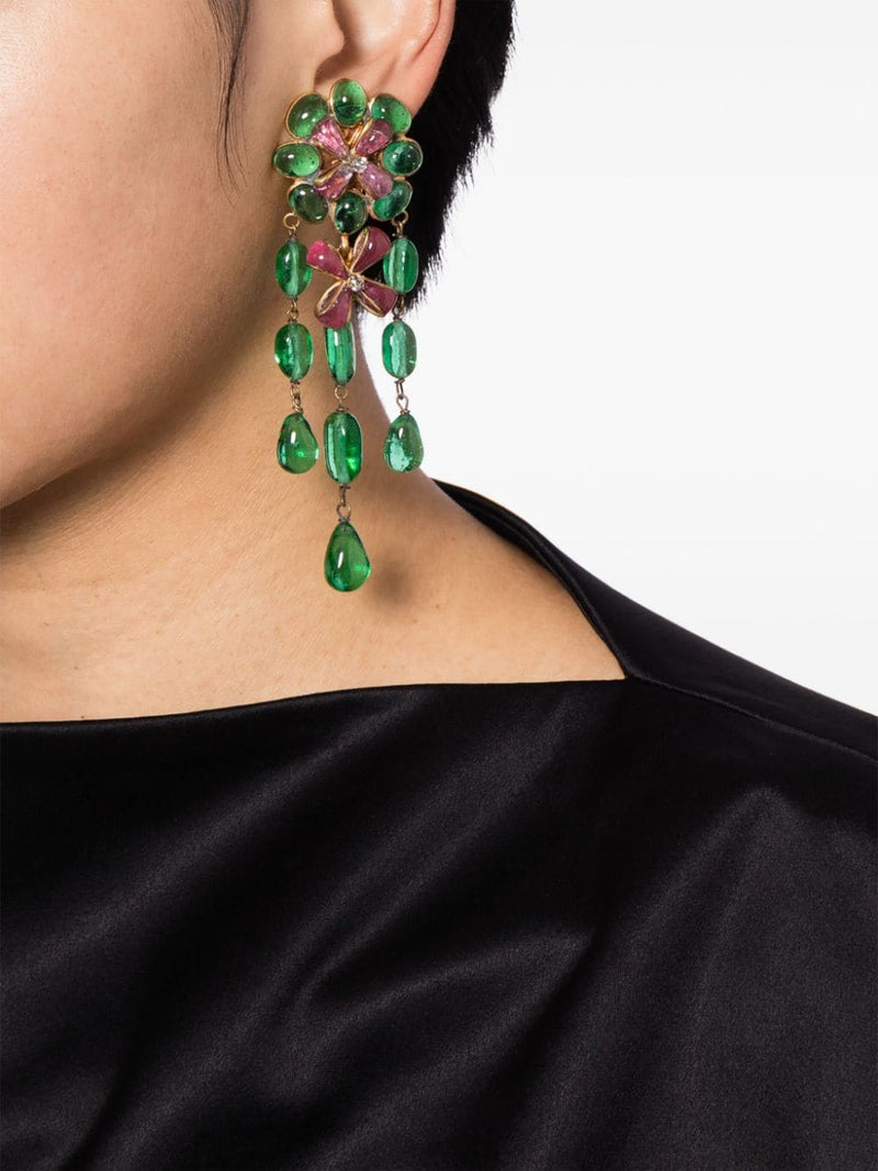 Chanel 1993 Gripoix floral earrings, close-up front view