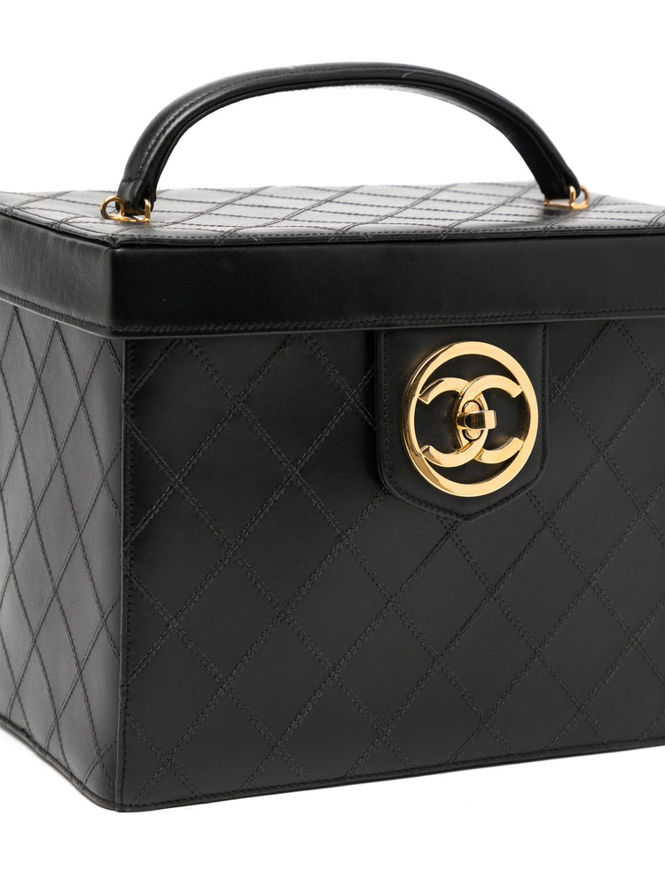 Detail of CC turn-lock fastening on Chanel vanity case