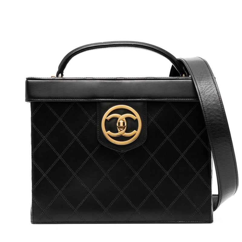 Chanel 1994 black quilted vanity case, front view