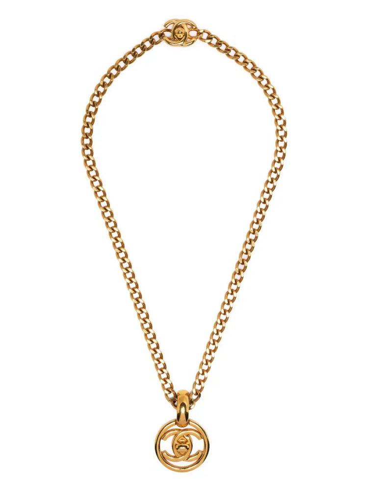 Chanel gold CC turnlock pendant necklace, front view