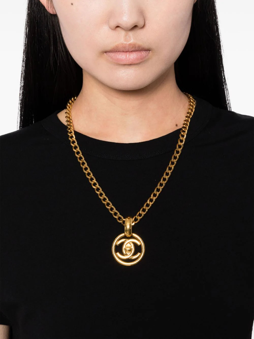 Chanel CC turnlock necklace, close-up of pendant detail