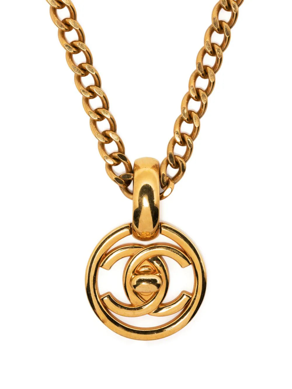 Chanel gold-tone curb chain necklace, full length view