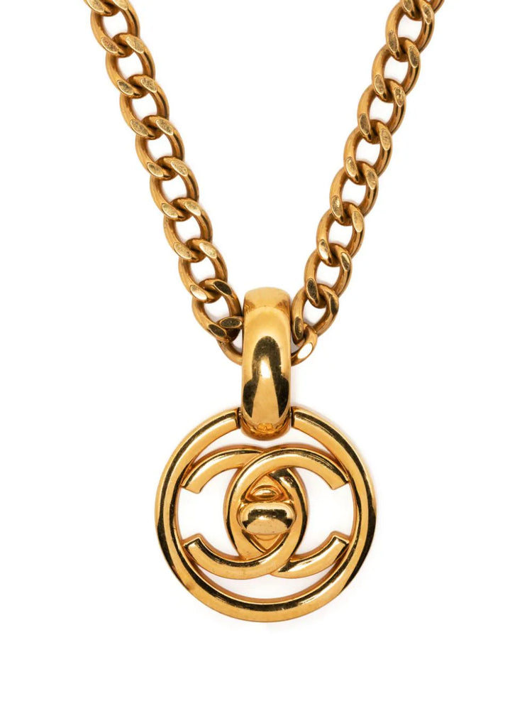 Chanel gold-tone curb chain necklace, full length view