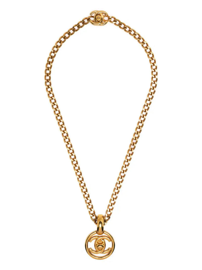 Chanel gold CC turnlock pendant necklace, front view