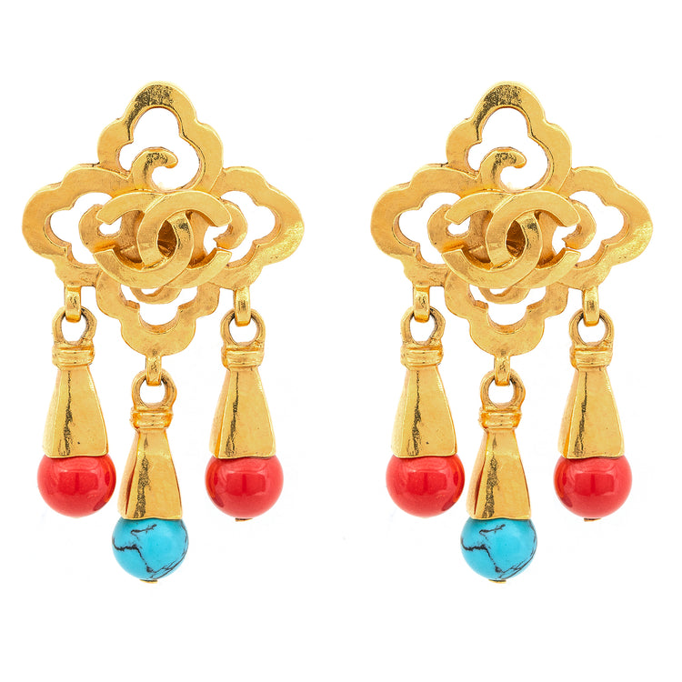 Chanel vintage fringe clip-on earrings with gold-tone metal and dangling fringe design, stylish and elegant accessory.