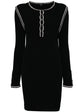 Black Chanel 2002 cotton mini dress with ribbed fabric, stylish short dress with a fitted silhouette.