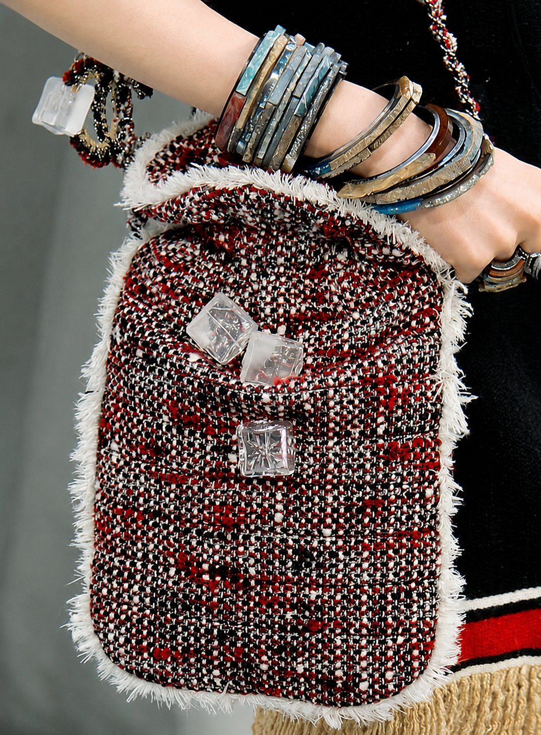 Chanel red multicolour tweed bag, back view