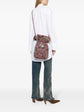 Chanel red tweed bag, close-up of CC logo hardware