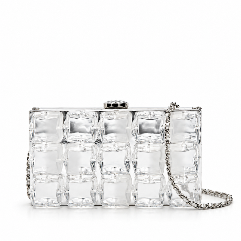 Chanel 2010 Limited Edition Ice Cube Minaudière Clutch with icy design and elegant gold accents, stylish evening accessory.