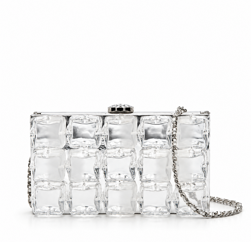 Chanel 2010 Limited Edition Ice Cube Minaudière Clutch with icy design and elegant gold accents, stylish evening accessory.