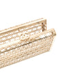 Chanel 2015 CC Moucharabieh minaudière clutch with intricate design, gold-tone hardware, and black leather accents.