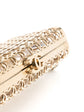 Chanel 2015 CC Moucharabieh minaudière clutch with intricate design, black and gold details, and elegant chain strap.