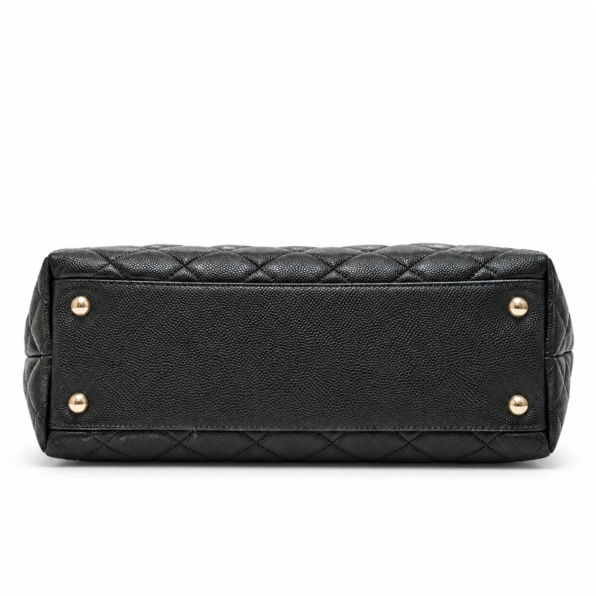 Chanel 2021 Medium Coco Handle Flap Bag in black quilted caviar leather with gold-tone CC hardware, top handle and detachable chain strap.