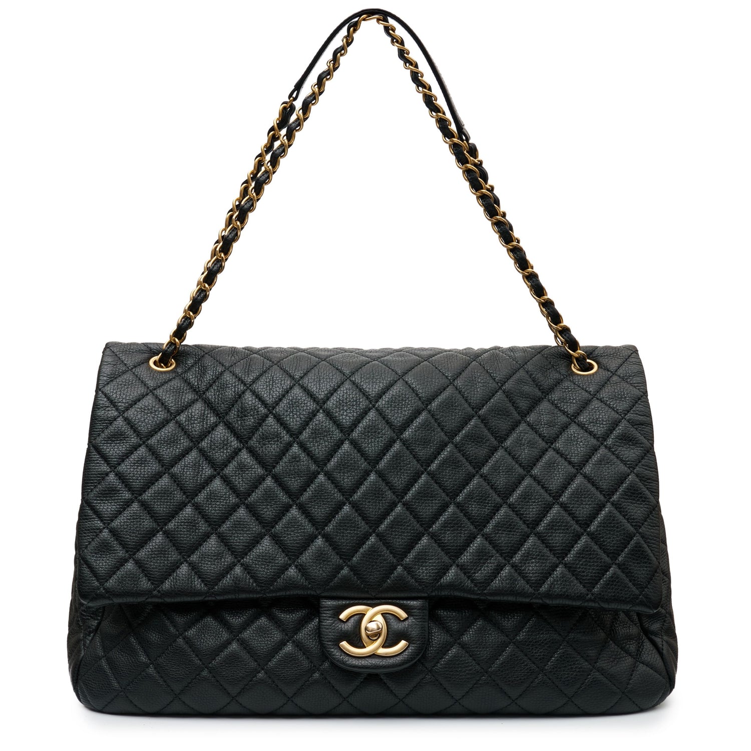 Chanel 2017-18 Airline XXL diamond-quilted flap shoulder bag with silver chain strap and classic quilted design.