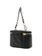 Chanel quilted caviar mini vanity bag charm with gold-tone hardware and chain, designed as a stylish small accessory for bags.