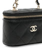 Chanel quilted caviar mini vanity bag charm with gold-tone hardware, small accessory for handbags or keys.