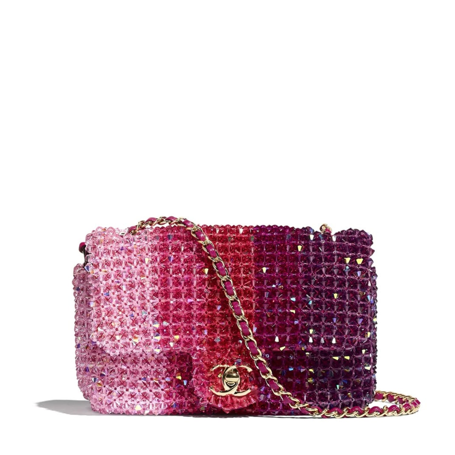 Chanel beaded ombre mini flap clutch bag with colorful bead detailing and sleek design, ideal for evening events.