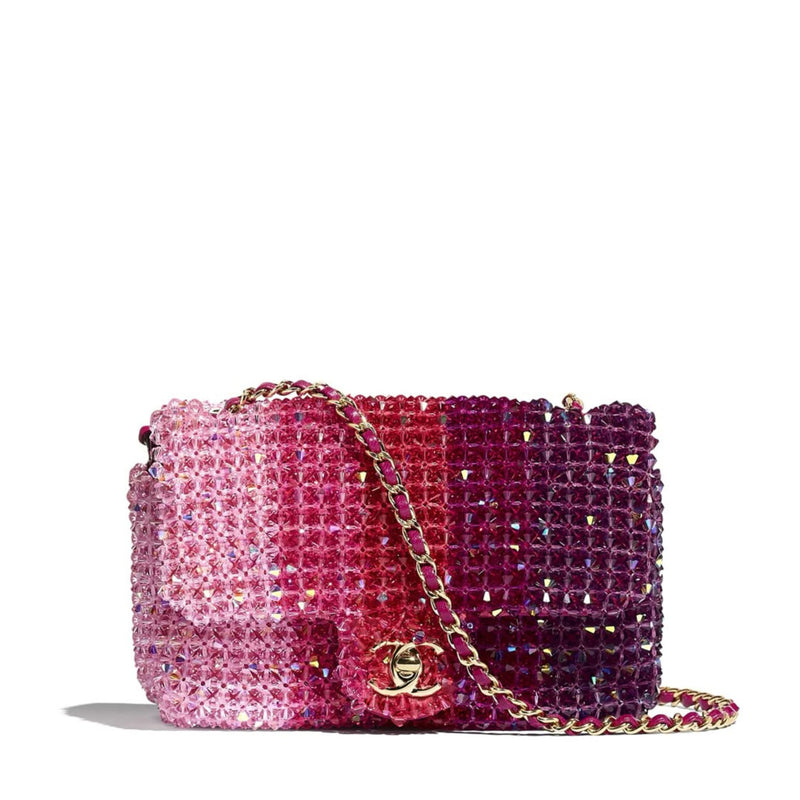 Chanel beaded ombre mini flap clutch bag with colorful bead detailing and sleek design, ideal for evening events.