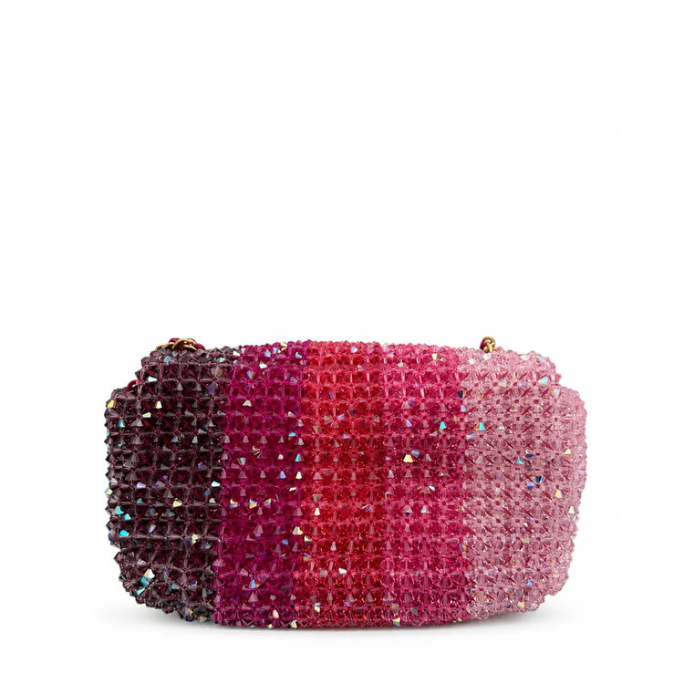 Chanel beaded ombre mini flap clutch bag with back view, featuring a sleek design and elegant detailing from S/S 2020 collection.