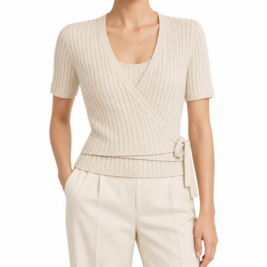 Chanel beige cashmere tops set featuring soft, luxurious knit fabric and classic design, perfect for elegant casual wear.