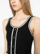 Black ribbed knit contrast tank top from Chanel, showcasing a fitted sleeveless design with ribbed texture and stylish details.