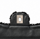 Black Chanel sequin East West flap shoulder bag with gold-tone hardware and chain strap, stylish evening accessory.