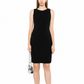 Black wool sleeveless sheath dress by Chanel, shown flat with a fitted silhouette and elegant neckline.